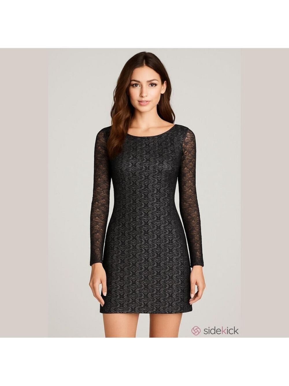 Tart Collections Metallic Silver & Black Lace Long Sleeve Sheath Dress - Size S